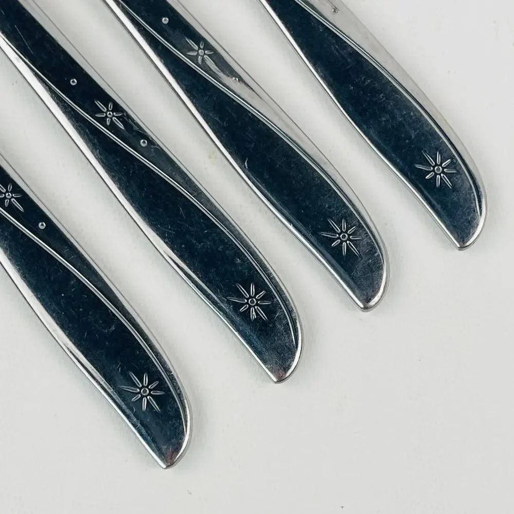 Oneida Twin Star Stainless Steel Dinner Knives (4) Atomic Starburst Motif